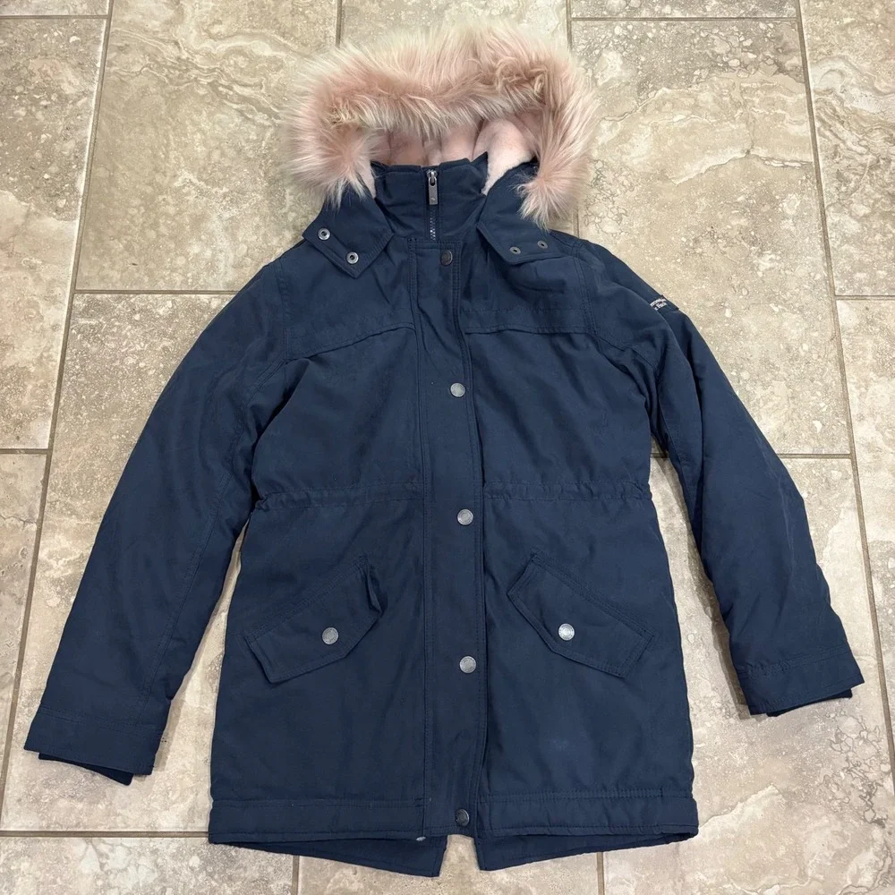 Abercrombie Kids‎ Girls Navy Blue Faux Fur Lined Parka Jacket Hooded 13/14